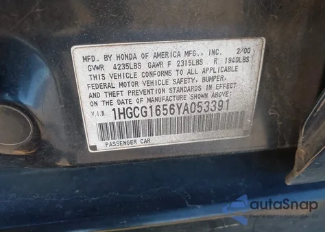 2000 Honda Accord 3.0 Ex z USA, uszkodzony, nr VIN 1HGCG1656YA053391